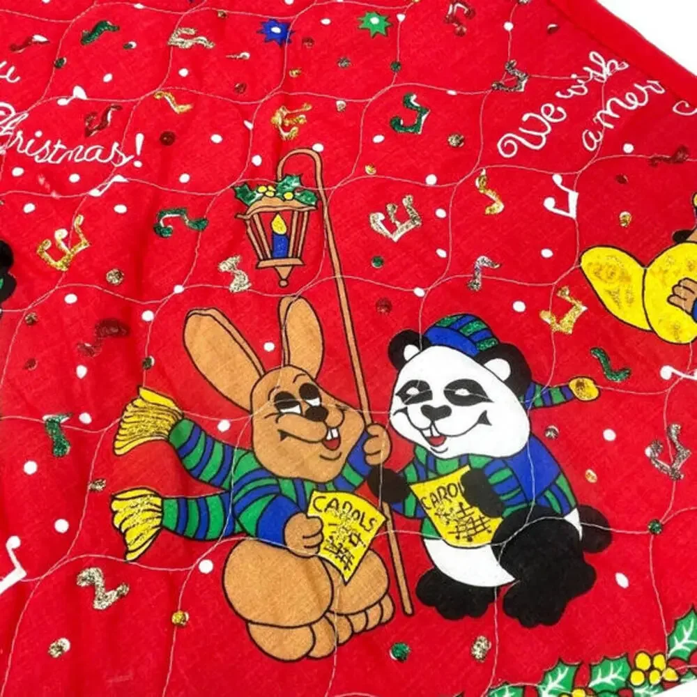 Vintage Handmade Quilted Fabric Cute Animal Carolers 35